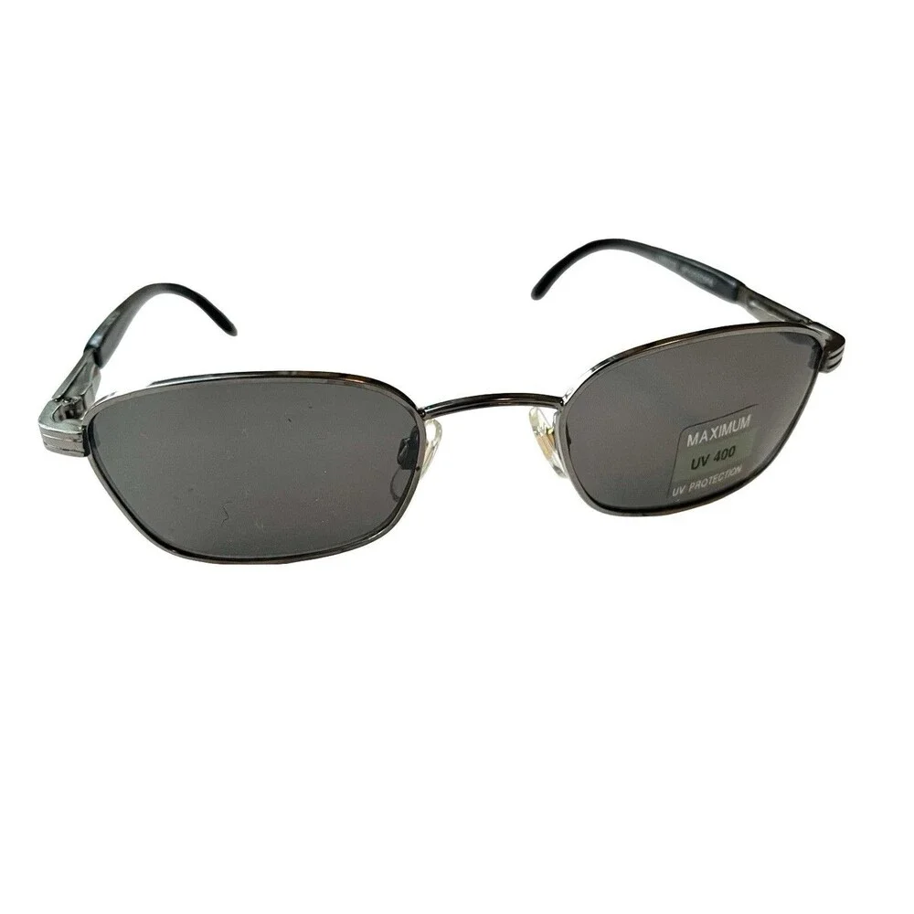 Y2K Rectangle Sunglasses Black Silver Metal Frame Dark Lens UV400 Retro Unisex